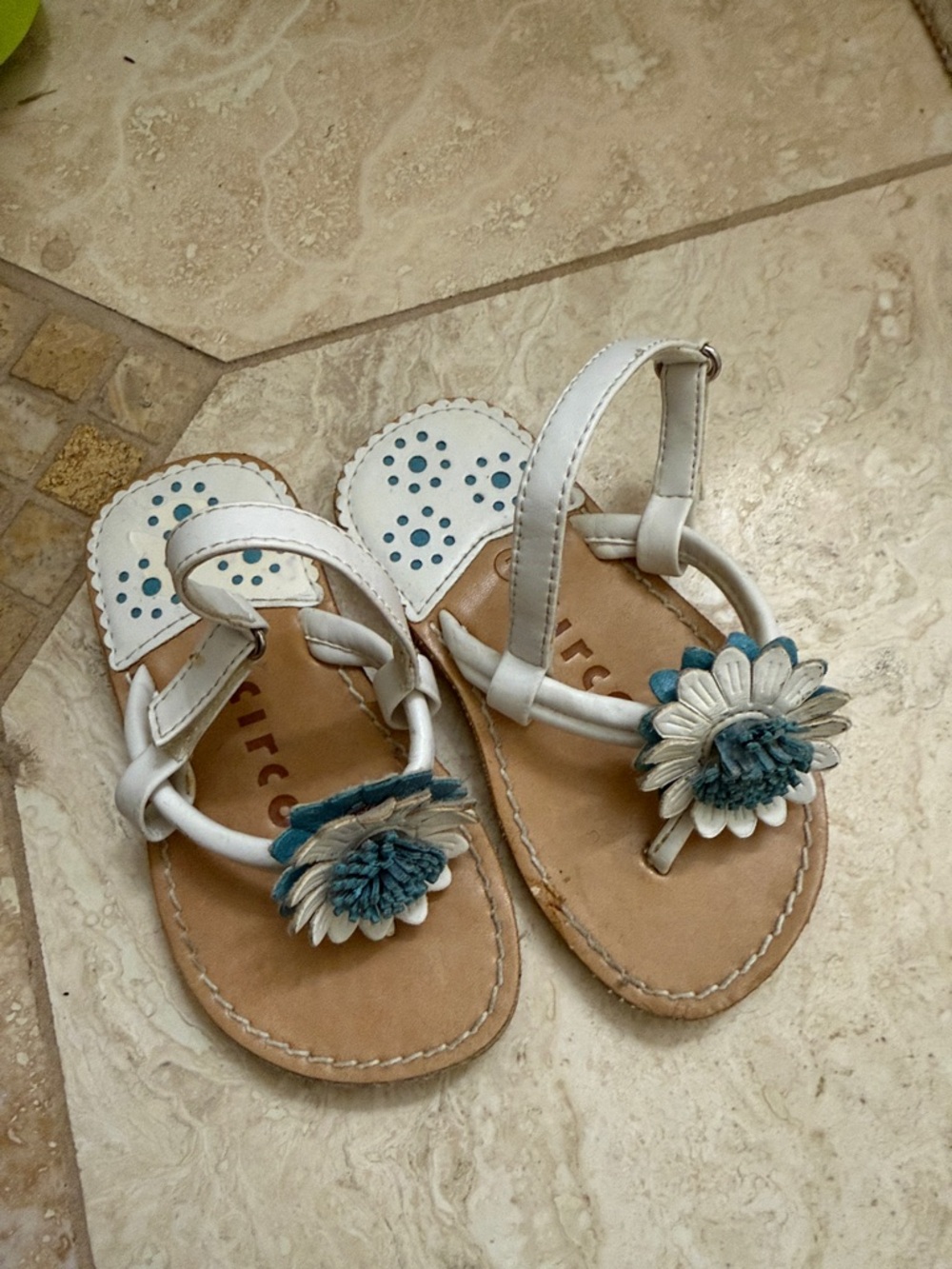 Circo White Sandals with Blue Floral Accent
